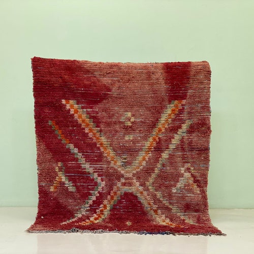 5x4 ft Artistic Moroccan Carpet for Home Decor - Azilal Old shops Carpet Authentic Moroccan -Kitchen Rug - Handemade Berber Runner
