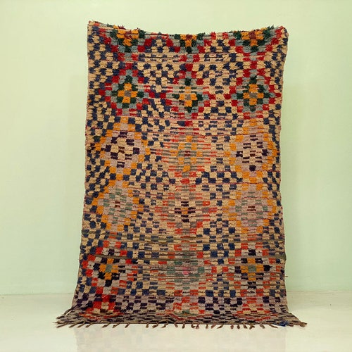 Different Color in The Checkered Rug 6x4 feet -Minimalist Throw Rug - Moroccan Beach House Area - shops Handemade Runner