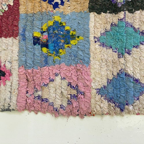 Different color in Minimalist Recyclad Clothing Rug, Beni Ourain Handmade Berber Runner shops 6x4 feet - Moroccan Azilal Carpet.bojaad carpet