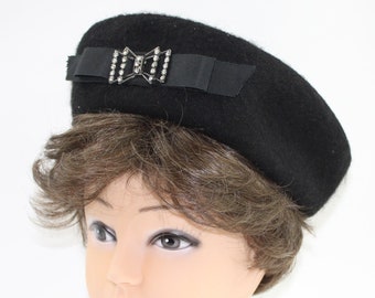 Shaq Long Ladies Hat Black with Rhinestone Bow Vintage Union Made USA