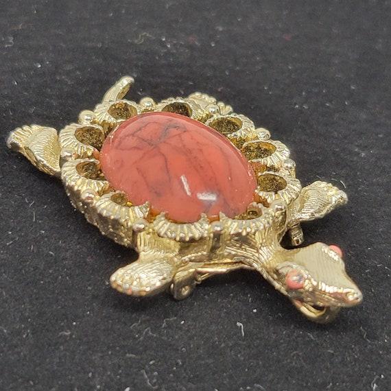 Sea Turtle Brooch Pendant Cabochon Belly Gold Ton… - image 1