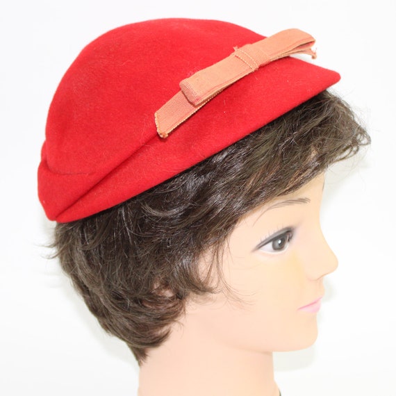 Vintage 1950's Red Wool Hat Glenover Henry Pollak… - image 3