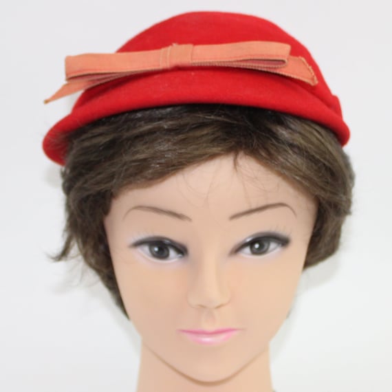 Vintage 1950's Red Wool Hat Glenover Henry Pollak… - image 1