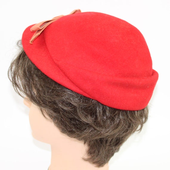 Vintage 1950's Red Wool Hat Glenover Henry Pollak… - image 2