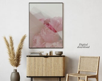 Floral Art Print, Peony Wall Decor, Boho Chic Poster, Pastel Pink Peony, Spring Floral Print, Rustic Flower Illustration,Pink Peonies Poster