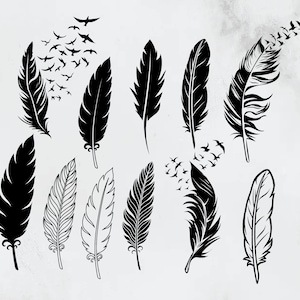 Feathers Svg Bundle, Digital Download, Feathers Svg, Cricut Cut File, Boho Aesthetic, Feather Png, Mystical Svg, Silhouette, Svg Cut File