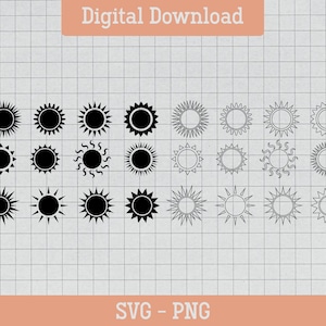 Sun Svg, Digital Download, Summer Sun Svg, Sun Cut File, Sunshine Svg, Cute Sun Svg, Sun Icon Svg, Cricut, Silhouette, Svg Cut File