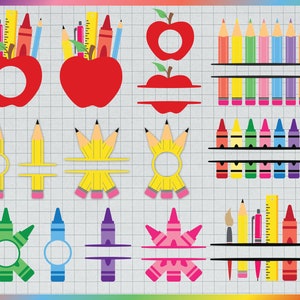 School Svg, School Supplies Svg, Teacher Crayon Svg, Cut File for Cricut, Teacher Svg, Back to School Svg, Digital Download