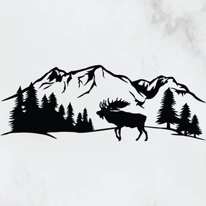 Moose In Forest Svg, Digital Download, Moose Svg, Forest Scene Svg, Mountain Forest Svg, Moose Scene Svg, Moose Png, Silhouette Cut File