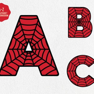 Spider Alphabet Svg, Spiderweb Letters Svg, Spiderman Alphabet Svg, Arquivos Svg para Cricut, Letters Svg, Download Digital, Svg, Png Bundle