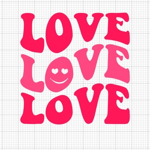 Love Smiley Face svg, Digital Download, Valentine&#39;s Day svg, Love sublimation Svg, Valentine&#39;s Day sublimation, Retro Love svg, Svg Cut File