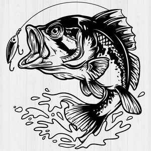 Bass Fishing Svg, Printable, Fishing Svg, Fish Hook Svg, Bass Fish Svg, Bass Cut File, Digital Download, Fish Svg, Cricut, Svg Cut File