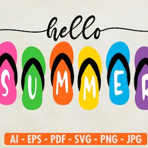 Hello Summer Svg, Digital Download, Hello Summer Flip Flops svg, Summer Sign svg, Summer svg,  Front Door Sign svg, Silhouette, Svg Cut File