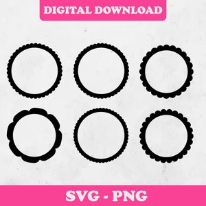 Scallop Frame Svg, Digital Download, Scalloped Frames Svg, Photo Frame Svg, Circle Frame Svg, Cricut, Frame Png, Cricut, Svg Cut File