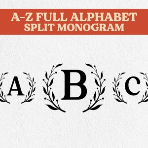 A to Z Alphabet Svg, Laurel Leaf Alphabet Svg, Monogram Print Numbers Svg, Monogram Letters Svg, Digital Download, Cricut, Svg Cut File