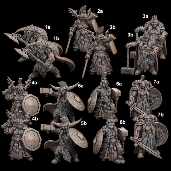 Female Dwarf (Single or Bundle - Bearded/Unbearded) - 32mm/28mm RPG Miniature for wargaming, D&D, Pathfinders, etc.,