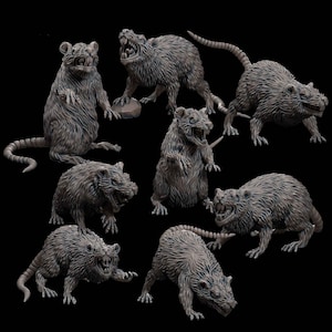 Giant Rats (8 minis - Individual or Bundle)  - 32mm/28mm RPG Miniature for wargaming, D&D, Pathfinder, etc.,