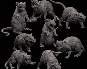 Giant Rats (8 minis - Individual or Bundle)  - 32mm/28mm RPG Miniature for wargaming, D&D, Pathfinder, etc.,