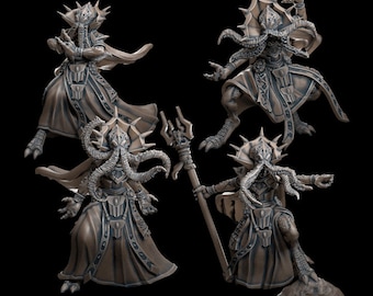 Mind Flayer/Brain Flayer/Illithid bundle (4 minis!)  - 32mm RPG Miniature for wargaming, D&D, Pathfinder, etc.,
