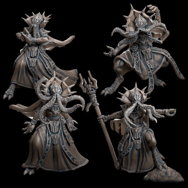 Mind Flayer/Brain Flayer/Illithid bundle (4 minis!)  - 32mm RPG Miniature for wargaming, D&D, Pathfinder, etc.,