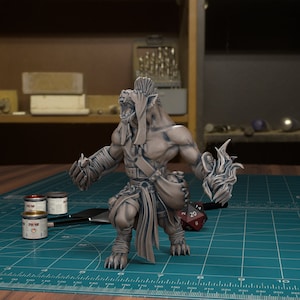 Gnoll Shaman or Mage casting spells - 32mm/28mm RPG Miniature for wargaming, D&D, Pathfinders, etc.,