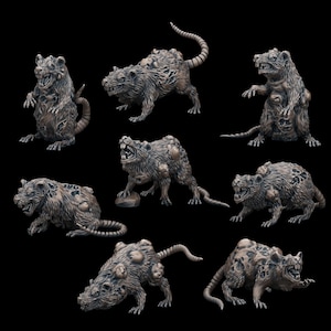 Giant Plague Rats (8 minis - Individual or Bundle)  - 32mm/28mm RPG Miniature for wargaming, D&D, Pathfinder, etc.,