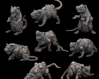 Giant Plague Rats (8 minis - Individual or Bundle)  - 32mm/28mm RPG Miniature for wargaming, D&D, Pathfinder, etc.,