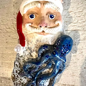 Nautical Santa on an oyster shell with octopus