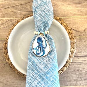 Set of (2) Hand painted Octopus napkin rings
