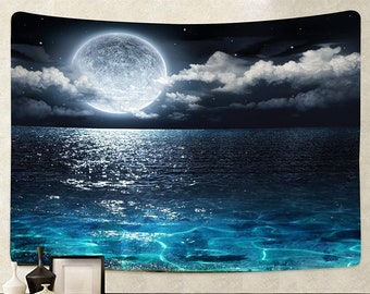 Blue Moon and Star Tapestry Celestial Clouds Tapestries Blue Tapestry Psychedelic Mountain Tapestry for Room Dorm