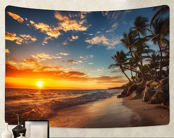 Sunset Beach Tapestry Tropical Beach Wall Tapestry Seaside Wall Hanging Wall Decor Room Livingroom Dorm