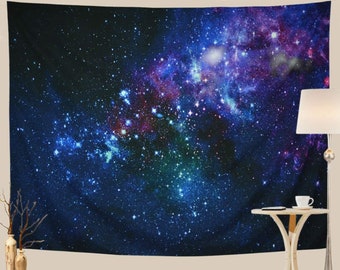 Galaxy nebula Tapestry Universe Starry Star Sky Tapestry Blue Gray Space and Deep Space tapestry Wall hanging Art Celestial View Tapestry