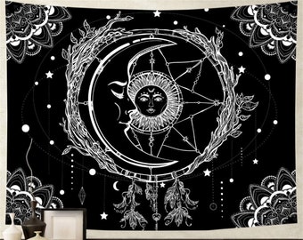 Zodiac Tapestry Moon and Sun Tapestry Constellation Tapestry Witchy Tapestry Wall Hanging for Living Room,Dorm  Decor