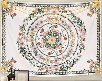 Floral Daisy Medaillon Tapisserie Boho Hippie Tapisserie Wandbehang Schlafzimmer Große LED Fernbedienung Geburtstagsgeschenk