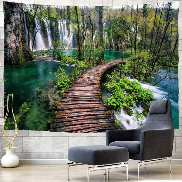 Waterfall Tapestry, Forrest Jungle Thailand Nature Landscape Indoor Wall Art Hanging Tapestries Large Small Decor Home Dorm Room Gift