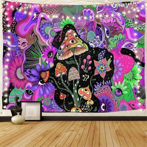 Psychedelic Colorful Mushroom Tapestry,Flower Hippie Tapestry,Wall Art Hangings,Bedroom Living Room Dorm Decor,Window Decor,Home Decor,Gifts