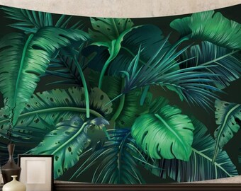 Green Tropical Forest Monstera Leaf Tapestry Palm Tree Leaves Wall Hanging Art Rainforest Botanical Plants Aesthetic Boho Home Summer Decor