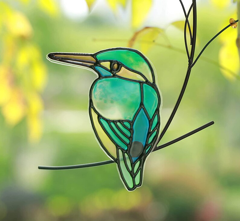 Mignon vert vitrail métal oiseau tenture murale Adorable s'accrochent pendentif Suncatcher Figurine ornement Art Home Decor Accent, bureau, porche image 3