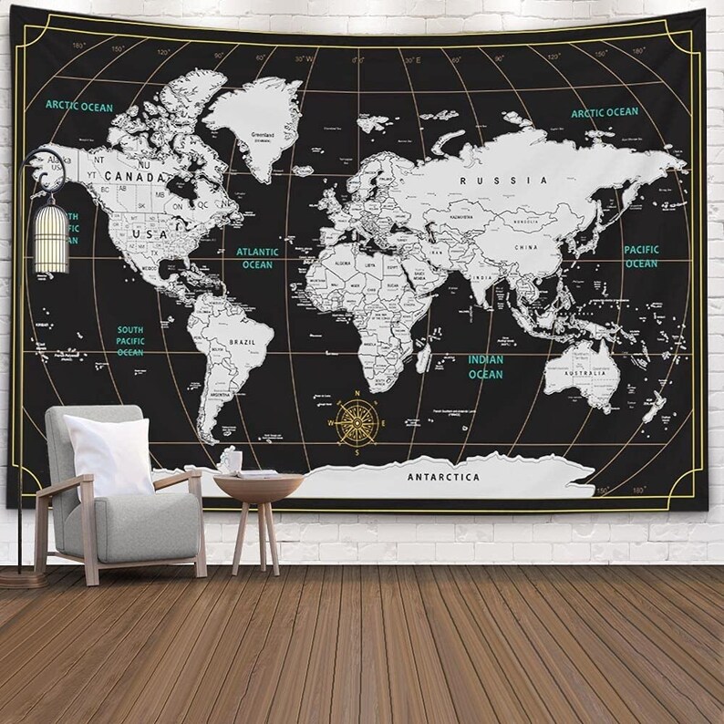 The World Map Wall Hanging Vintage Map Tapestry Home Decor Etsy