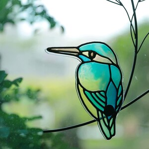 Niedliche grüne Glasmalerei Metall Vogel Wandbehang Entzückende Cling Anhänger Suncatcher Figur Ornament Kunst Wohnkultur Akzent, Büro, Veranda Bild 2