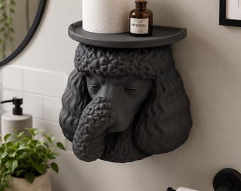 Funny Dog Head Wall Shelf for Bathroom Decor, Quirky Poodle Shelf, Dog Lover Gift, Modern Bathroom Wall Decor, Sculptural Wall Shelf