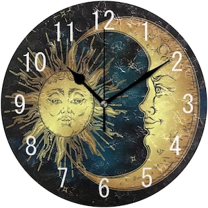 Sun & Moon Garden Wall Clock,  Bronze, 30cm Perfect For Outdoor/Indoor Use