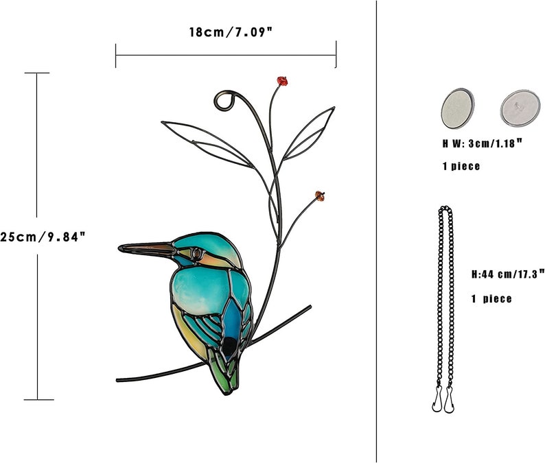 Niedliche grüne Glasmalerei Metall Vogel Wandbehang Entzückende Cling Anhänger Suncatcher Figur Ornament Kunst Wohnkultur Akzent, Büro, Veranda Bild 7