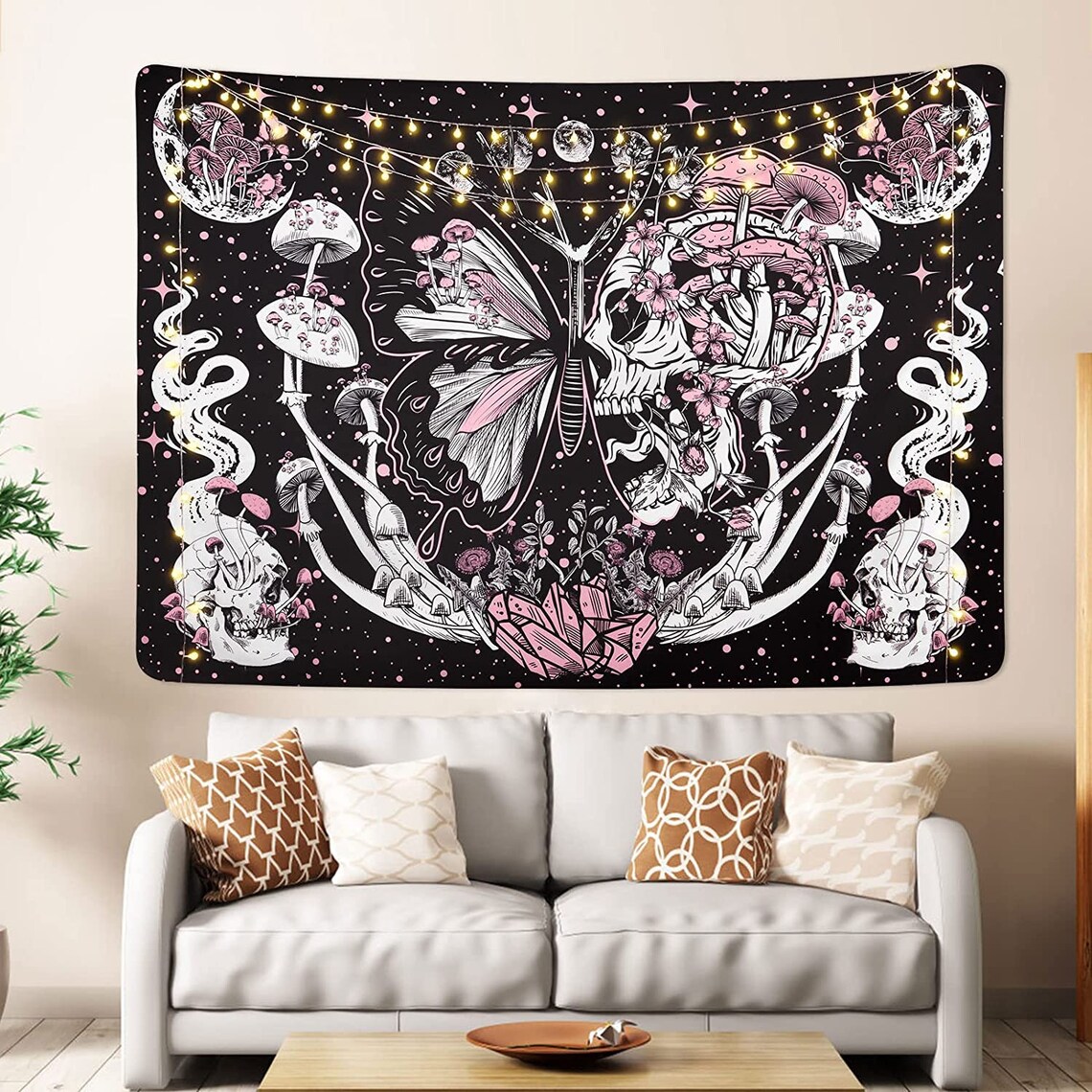 Skull Tapestry Trippy Mushroom Tapestry Colorful Hippie - Etsy