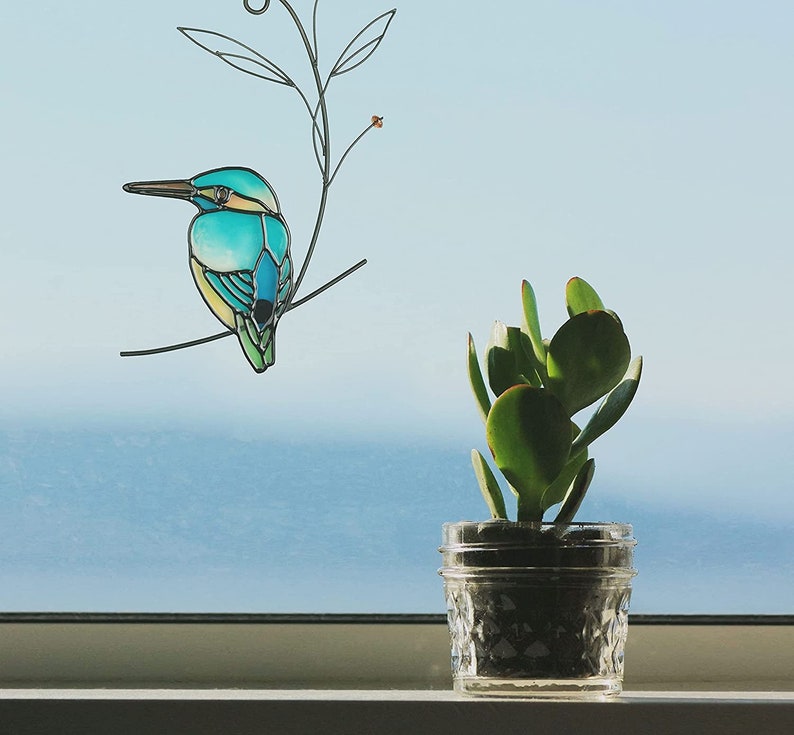 Mignon vert vitrail métal oiseau tenture murale Adorable s'accrochent pendentif Suncatcher Figurine ornement Art Home Decor Accent, bureau, porche image 4