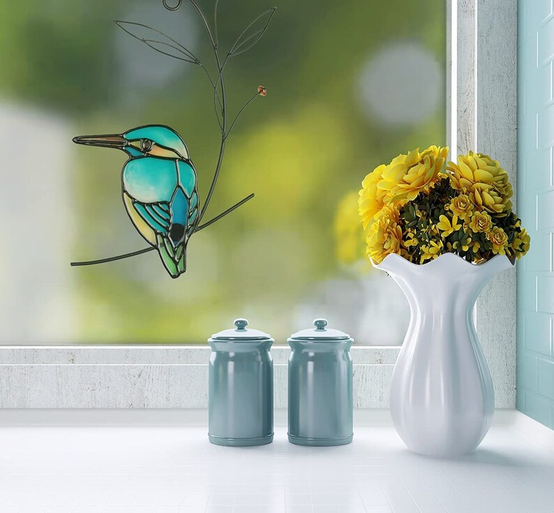 Mignon vert vitrail métal oiseau tenture murale Adorable s'accrochent pendentif Suncatcher Figurine ornement Art Home Decor Accent, bureau, porche image 5