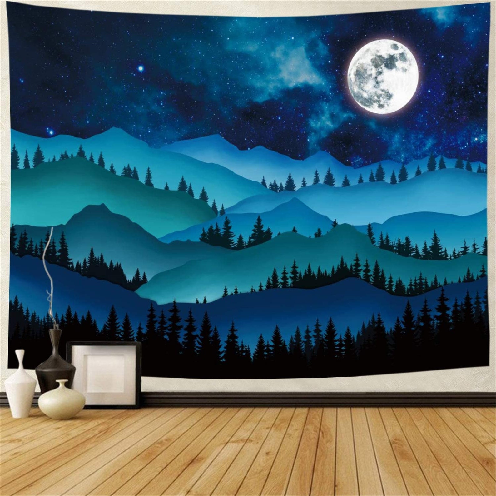 Blue Moon and Star Tapestry Clouds Tapestries Black Tapestry Etsy