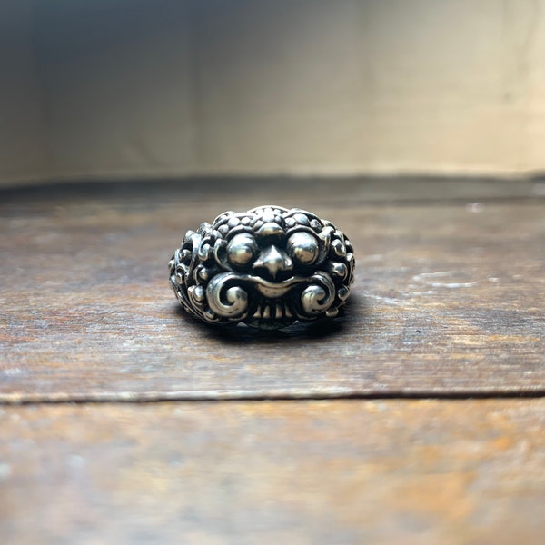 Barong Silver Ring, Antique Ring For Men, Oxidized Men Jewelry, Bali Mythologic Jewelry, Gift For Him Her