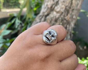 Barong Mask Ring: Oxidized Sterling Silver Balinese Jewelry