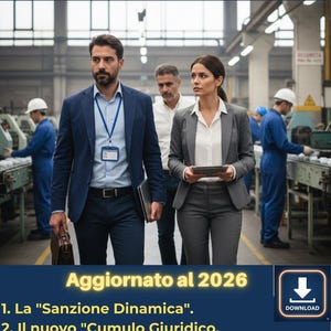 Könnte beinhalten: Bild eines Geschäftsteams in einer Fabrikumgebung. Das Bild enthält Text, der lautet: "SCUDO ISPETTIVO - GUIDA ALLA VIGILANZA E ACCERTAMENTO: COME GESTIRE ISPEZIONI E VERBALI (PDF 57 pagine)" und "Aggiornato al 2026".